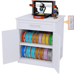 3D Printer Stand with Filament Storage, 3D Printer Table with Charge Station 3D Printer Cabinet Desk Drawer Doors Dustproof for Workshop Studio Office White