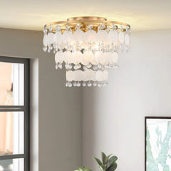 Starsky Coastal 3-Light Tiered Shell-Shaped Glass Flush Mount