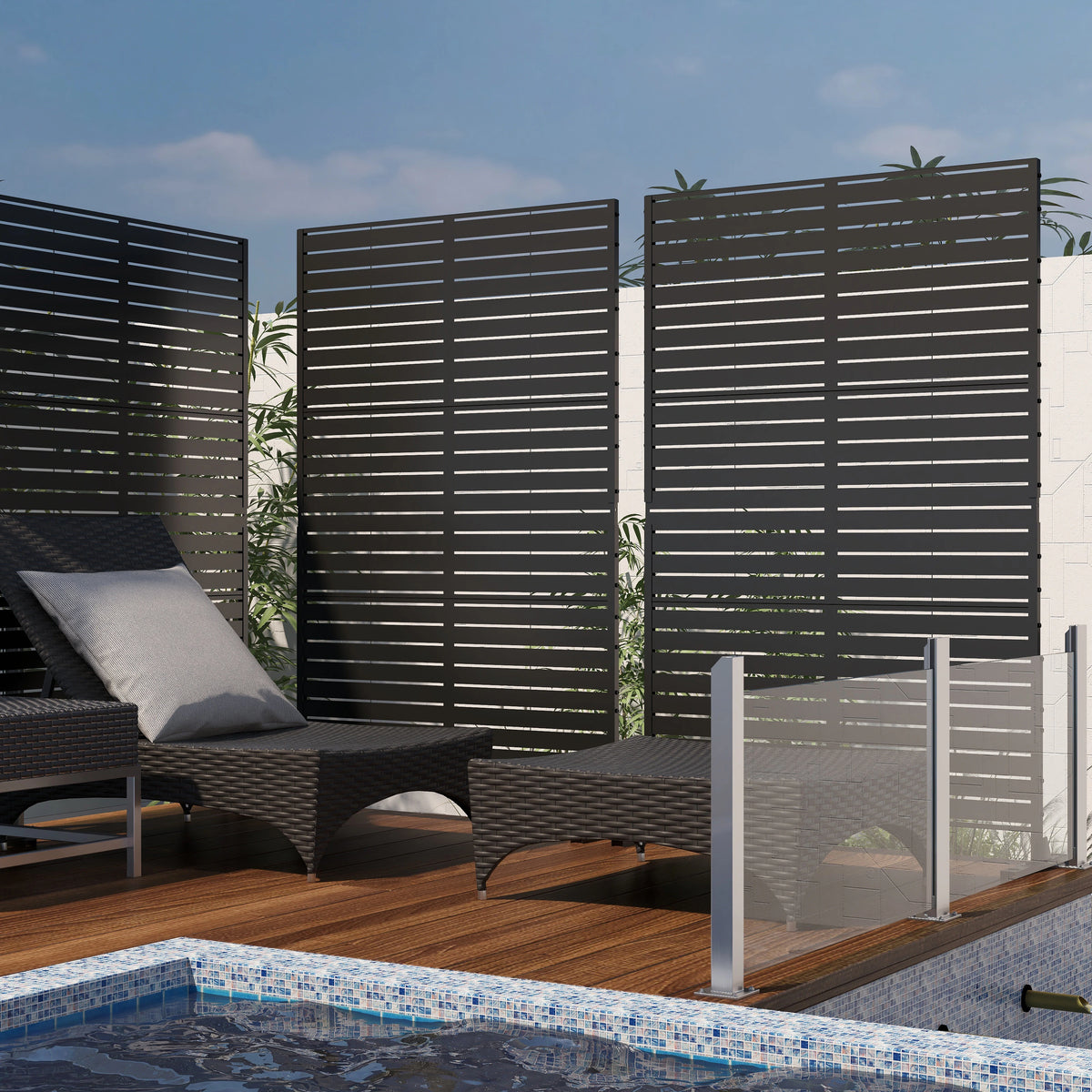 Outdoor 76''H Metal Privacy Screen Panel Free Standing