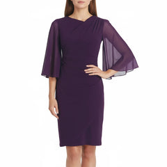 Connected Apparel Cowlneck Cape-Sleeve Sheath Dress