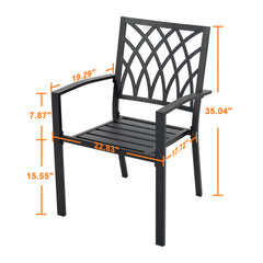 Outdoor 2-Piece Black Patio Chair Set, Powder-coated Iron, Lattice Pattern