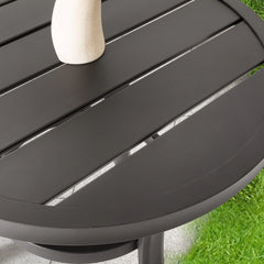 Metal Outdoor Side Table with Slatted Tabletop, Powder-Coated Frame