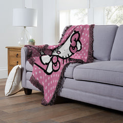 Sanrio Hello Kitty Perfect Polka Dots Woven Jacquard Throw Blanket