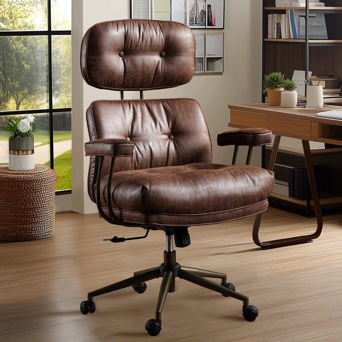 OVIOS Suede Fabric Ergonomic Lumbar Support Office Chair Desk Chair