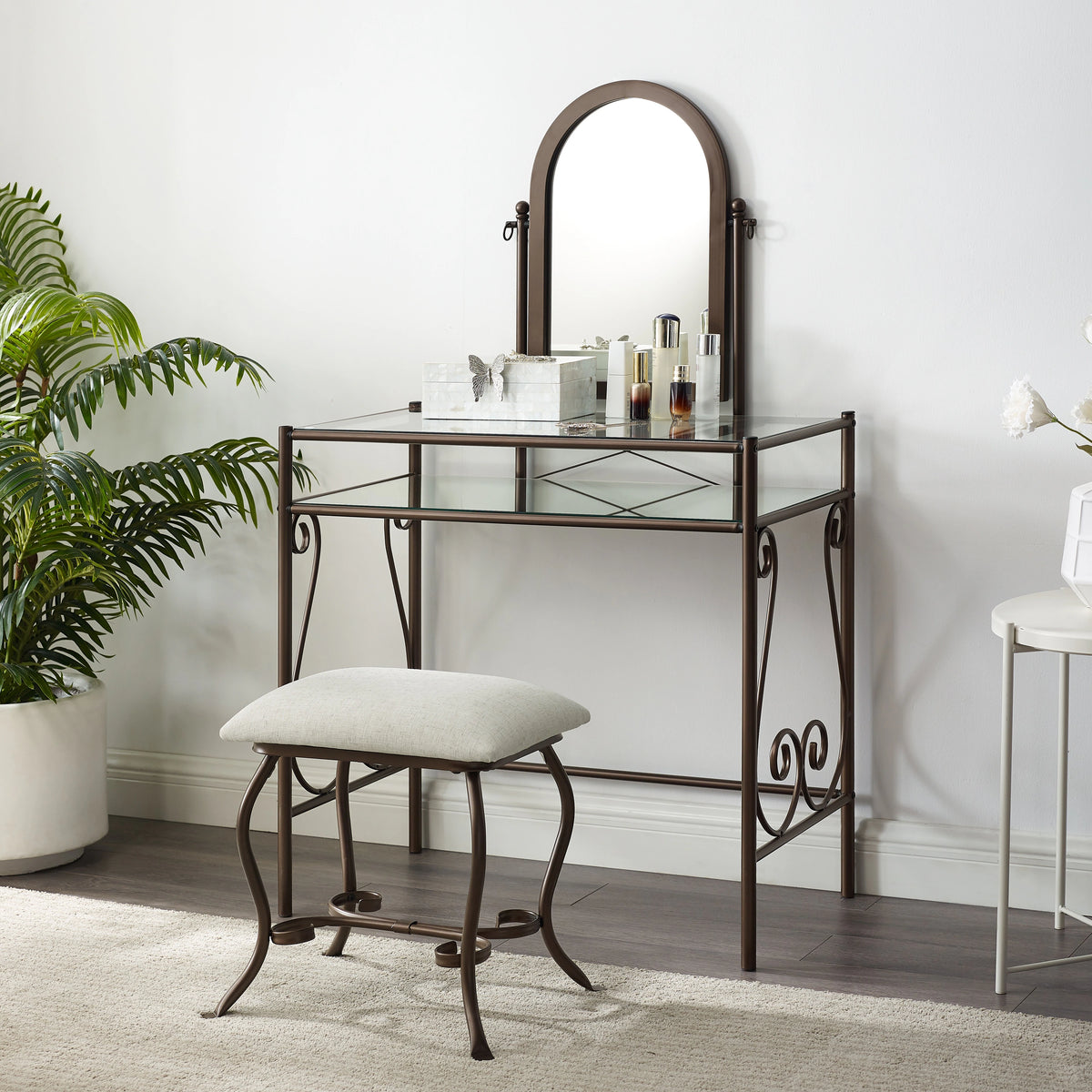 LinonLinon Angelica Glass-top Metal Vanity Set