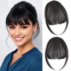 Clip in Bangs 100% Real Human Hair, Wispy Bangs Hair Clip, Fake Bang Fringe with Temples Hairpieces for Women Daily Wear (Natural Black, Wispy Bangs)