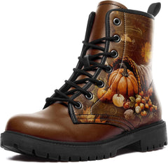 Women's Mid-Calf Combat Boots Leather Lace-Up Booties with Artistic Mushroom and Floral Patterns for Hiking,Daily Wear