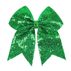 Jumbo Glitter Cheer Bow Clip - 7 Inch Large Cheerleading Sequin Hair Bow with Tails for Girls Teen Softball Cheerleader Outfit Uniform (Rainbow)