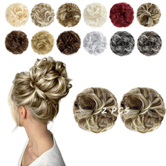 2 PCS Messy Bun Hair Piece Wavy Curly Hair Bun Scrunchies Extensions Synthetic Chignon Thick Updo Hairpieces for Women Girls(Dark Brown)