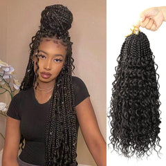 Goddess Bohemian Box Braids Crochet Hair - 14 Inch Curly Ends, 8 Packs Synthetic Braiding Hair Extensions for Black Women (14 Inch, 1B)