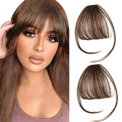 2PCS Clip in Bangs Real Human Hair,Fake Bangs Hair Clip on Bangs for Women,Curved Wispy Bangs with Temples Hairpieces,Bangs Clip in Hair Extensions Air Fringe for Girls Daily Wear - Natural Black