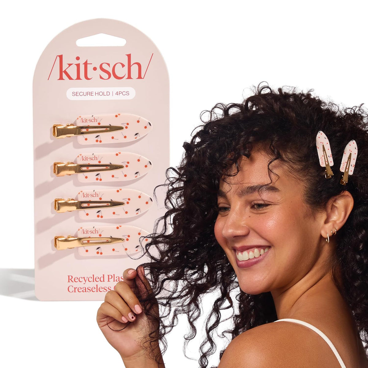 Kitsch Creaseless Hair Clips for Women - No Bend, No Crease Hair Clips For Styling, Makeup Application and Face Wash - Recycled Acrylic - 4pcs Black Terrazzo