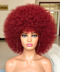 Short Afro Wig with Bangs for Black Women Afro Kinky Curly Wig 70s Premium Synthetic Big Afro Wigs(Blonde,Cap size:22.5-23inch)