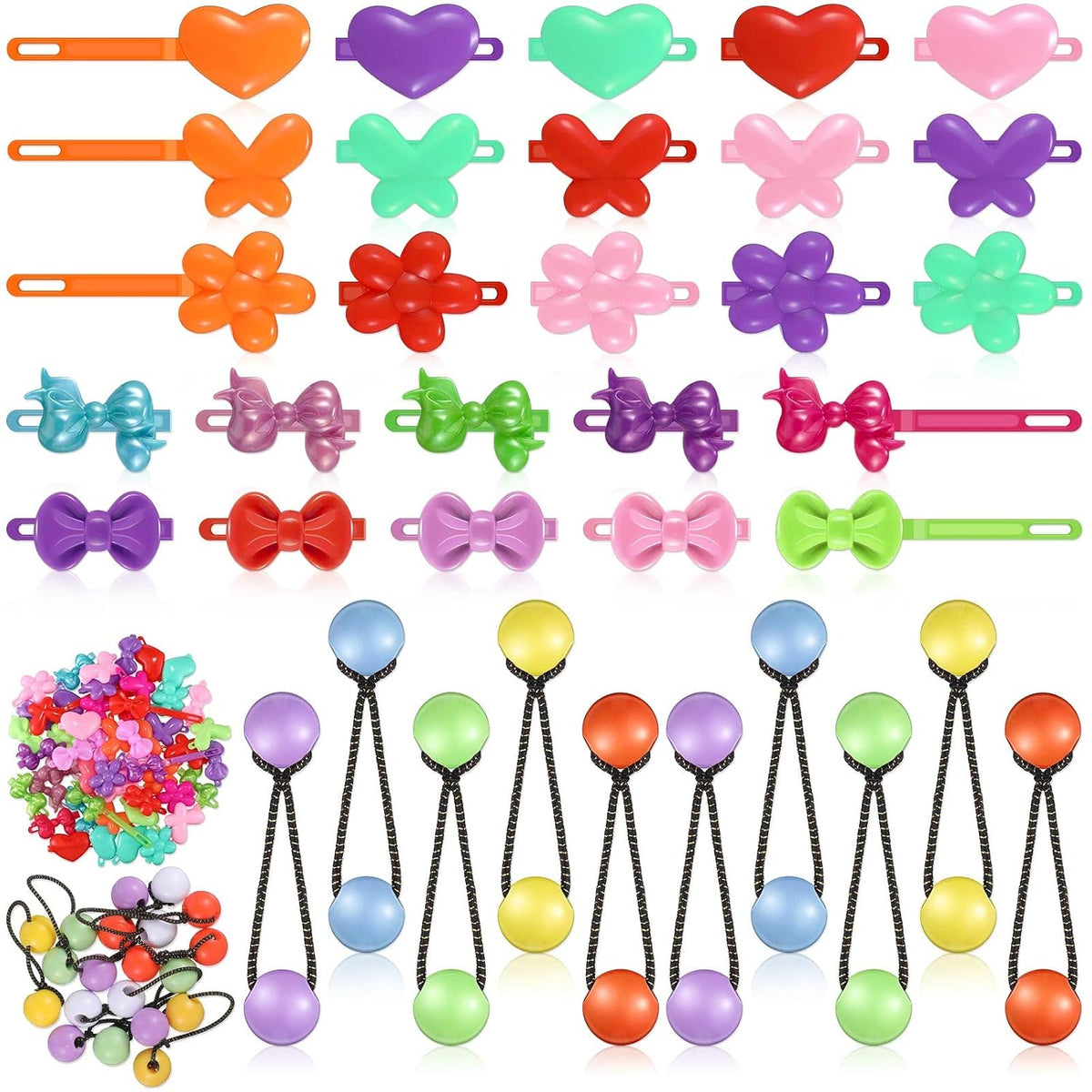 Giegxin 60 Pcs Self Hinge Hair Barrettes Ball Bubble Hair Accessories for Girls Set Plastic Girls Barrettes Clips Assorted Elastic Ponytail Holder Toddler Ball Ties(ovely Style)