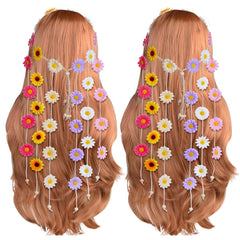 Sucrain 2pcs Flower Hippie Headband Floral Crown Summer Sunflower Hair Accessories for 70 s Bohemian Costumes Style