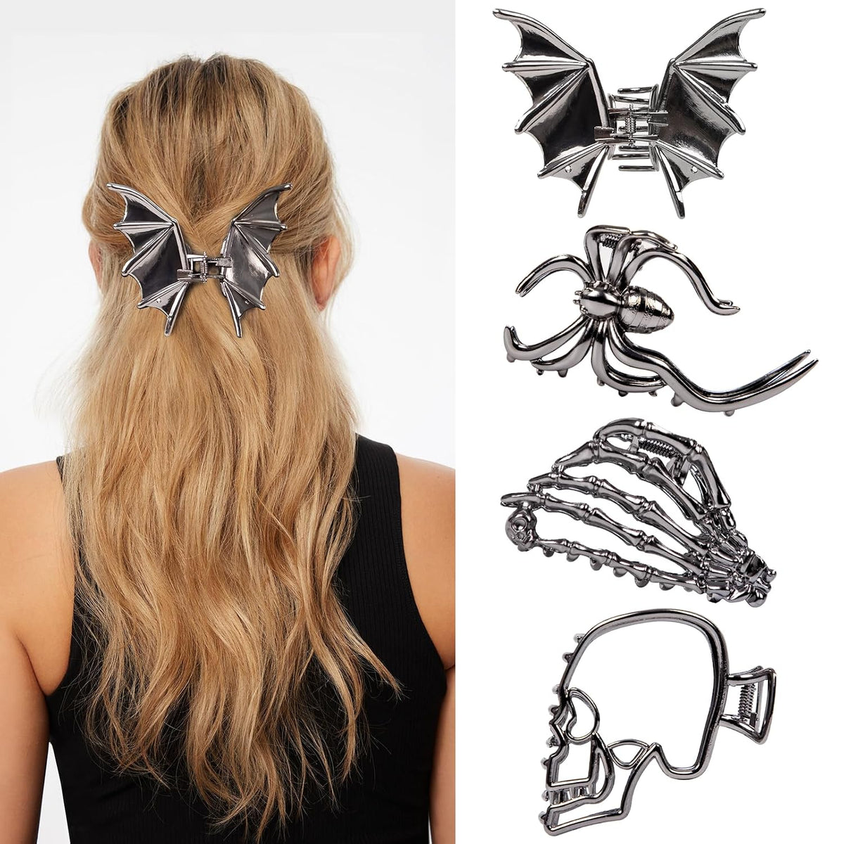 4 PCS Metal Spider Hair Claw Clips for Women, Goth Hair Accessories, Halloween Gifts for Women