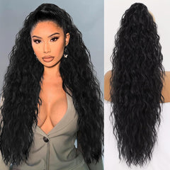 ORSUNCER Claw Long Wavy Ponytail Extension Black Brown 30" Curly Pony Tail Clip in Hair Extensions for Women fluffy Natural Looking Synthetic Hairpiece for Daily Use