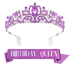 Birthday Sash, Crowns, Tiara and Headband Set for Women - Birthday Queen Decorations