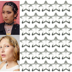 12 PCS 1.61" Star Hair Clips Snap Hair Barrettes Non Slip Star Hair Accessories Women 2000s Y2K Silver Metal Hair Clips