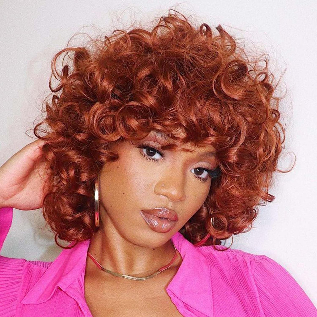 andromeda Curly Wigs for Black Women Soft Black Short Curly Wig with Bangs Afro Loose Curls Heat Resistant Synthetic Wig for African American Women (Black)