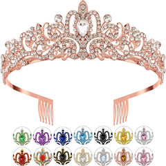 Gold Crown, Crystal Tiaras Rhinestone Headbands for Women Happy Birthday Princess Crown with Combs Elegant Headdress Decorations for Christmas Bridal Wedding Prom Party Costumes Gifts