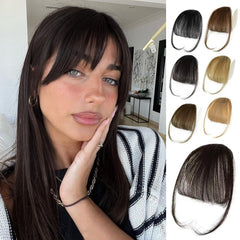 NAYOO Bangs Hair Clip -Ash Blonde Fake Bangs 100% Real Human Hair Extensions Wispy Bangs for Women Fringe with Temples Hairpieces Curved Bangs for Daily Wear