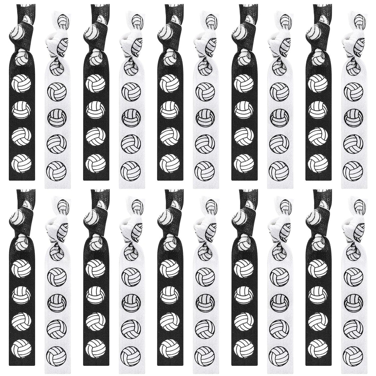 Hanaive 20 Pcs Volleyball Hair Ties Hair Accessories Ponytail Holders Bracelets No Crease Ribbon Volleyball Gifts for Team Girls Women Player(Black, White)
