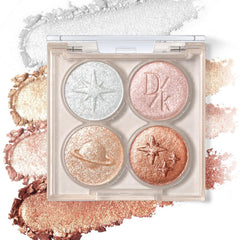 Holographic Moonlight Gold Glitter Eyeshadow Quad Palette, Color Shift Metallic Shimmer Eyeshadow, Sparkle Inner Corner Eye Highlighter, Creamy Mini Eye Shadow Palette Iridescent Fairy Makeup