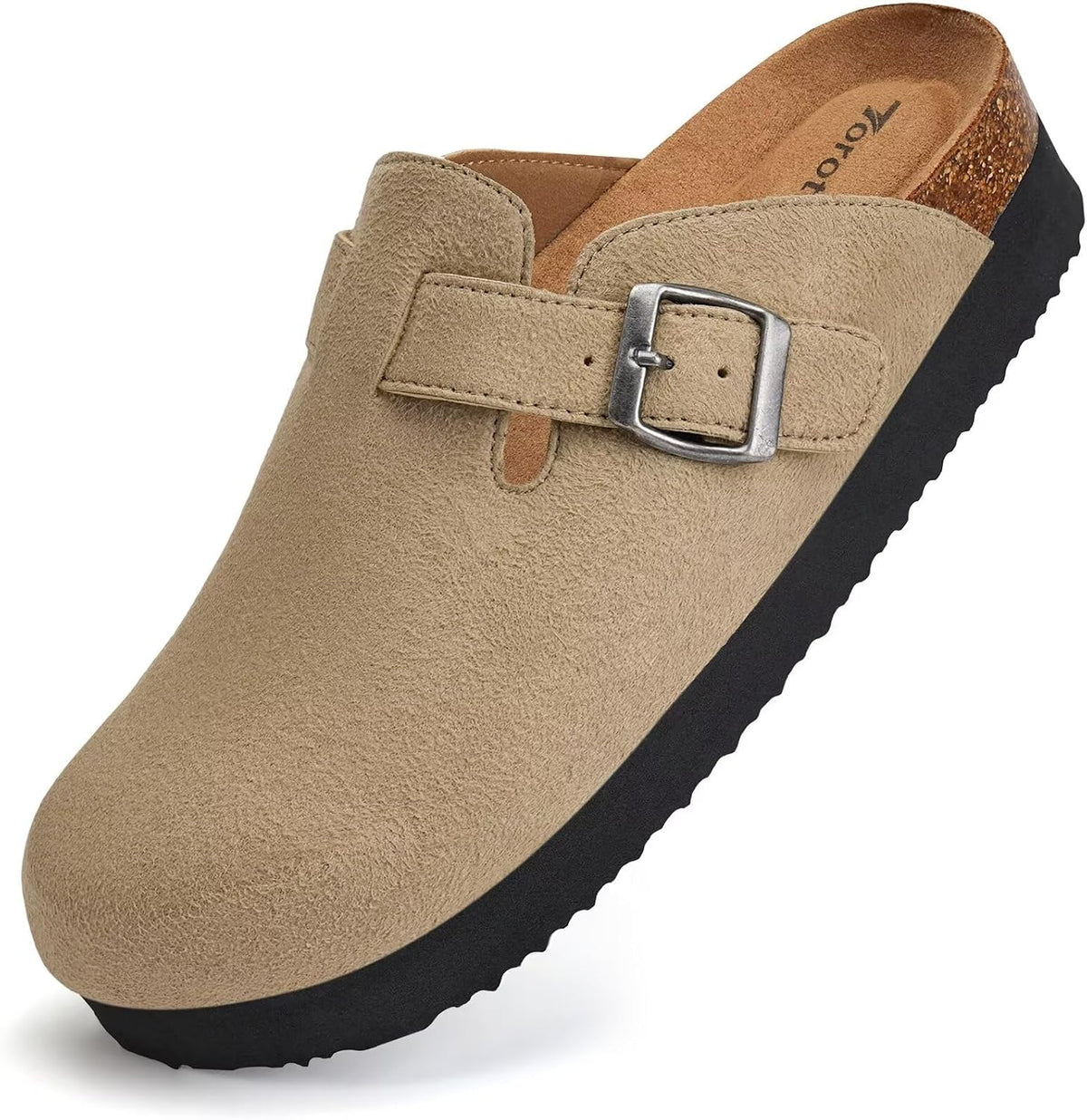 Torotto Womens Clogs Cork Footbed Suede Slippers Arch Support Potato Shoes with Adjustable Buckle