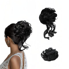 Curly Wavy Messy Bun Hair piece Easy Updo Extensions Claw Clips for Women Girls Dark Brown, Natural Fake Wig Tie Headpiece Chestnut Chocolate