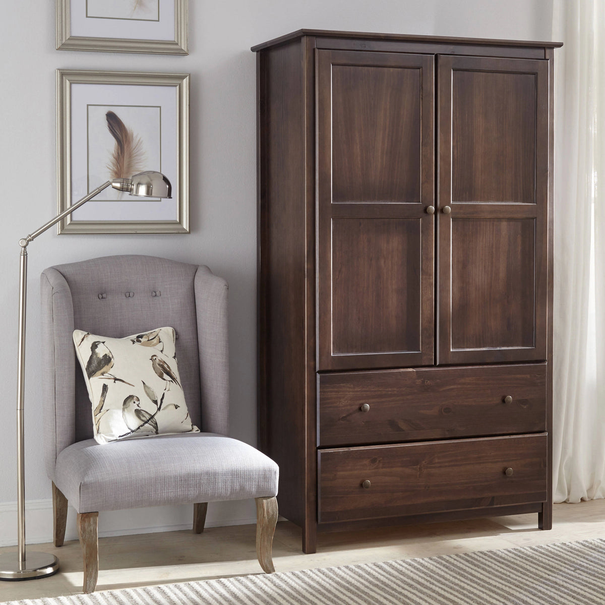 Grain Wood Furniture Shaker 2-Door Solid Wood Armoire - 41x72x22