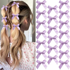 20PCS Pink Mini Bowknot Ribbon Barrettes - Cute Claw Clips for Teens, Women & Girls' Hair Accessories