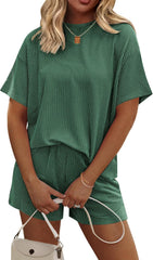 Ekouaer Womens Pajama Sets Short Sleeve Lounge Sets 2 Piece Pjs Tops and Shorts Outfits Matching Loungewear with Pockets