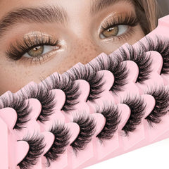 Losha Lashes Wispy False Eyelashes Fluffy Cat Eye Lashes 7 Pairs C Curl Lashes Strips Wet Look 10-17mm Fake Eyelashes with Lash Spikes (FC01)