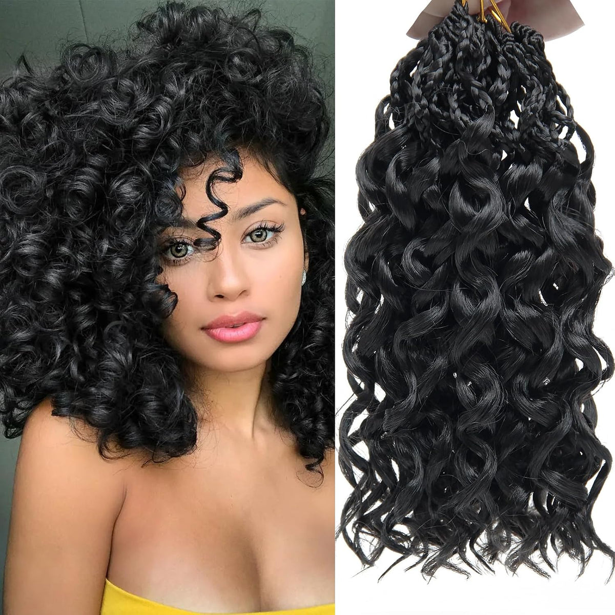 10 Inch Pre Looped Crochet Hair for Black Women - Gogo Curl/Beach Curl/Ocean/Water/Deep Wave Crochet Hair 8 Packs, Synthetic Hair Tangle-Free Natural Look Curly Hair Extensions (1B)