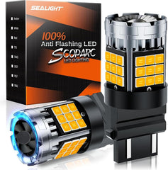 SEALIGHT LED Brake Light Bulbs, 3156 3157 LED Bulb Red, 600% Brighter 3056 3057 3457R 4057 4156 4157 Anti Hyper Flash Error Free Tail Stop Parking Lights, with Built-in Resistor, Brilliant Red, 2 Pcs