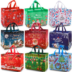 JWSCYSY 18Pcs Christmas Gift Bags, Reusable Non-Woven Tote Bags with Handles for Xmas Gifts Wrapping Holiday Party Supplies