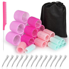 Acejoz Hair Rollers for Blowout Look, 38 Pcs Self Grip Hair Rollers Set with 4 Sizes, 12 Pcs Hair Clips, Comb and Storage Bag for Hair Volume (Black)