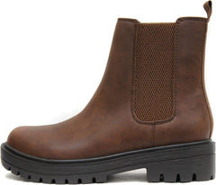 Soda Pilot ~ Women Lug Sole Low Heel Chelsea Fashion Ankle Bootie w/Double Elastic Gore