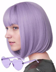Wig and Sunglasses 12 Inch Short Bob Wigs with Bangs for Women Costume Cosplay Party (Blue)