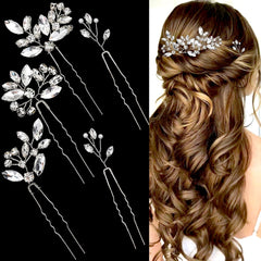 5 Pieces Pearl Bride Hair Pins Rhinestone Bridal Hair Piece for Women Crystal Pearl Hair Accessories for Bride Bridesmaids Flower Girls(Silver)