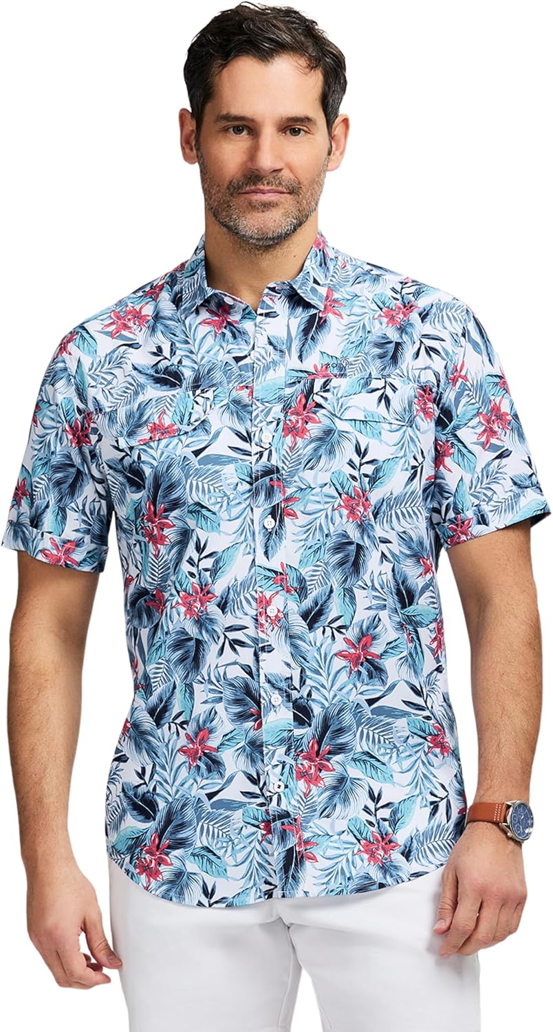 IZOD Mens Sunshield Performance Button Down Short Sleeve Shirt