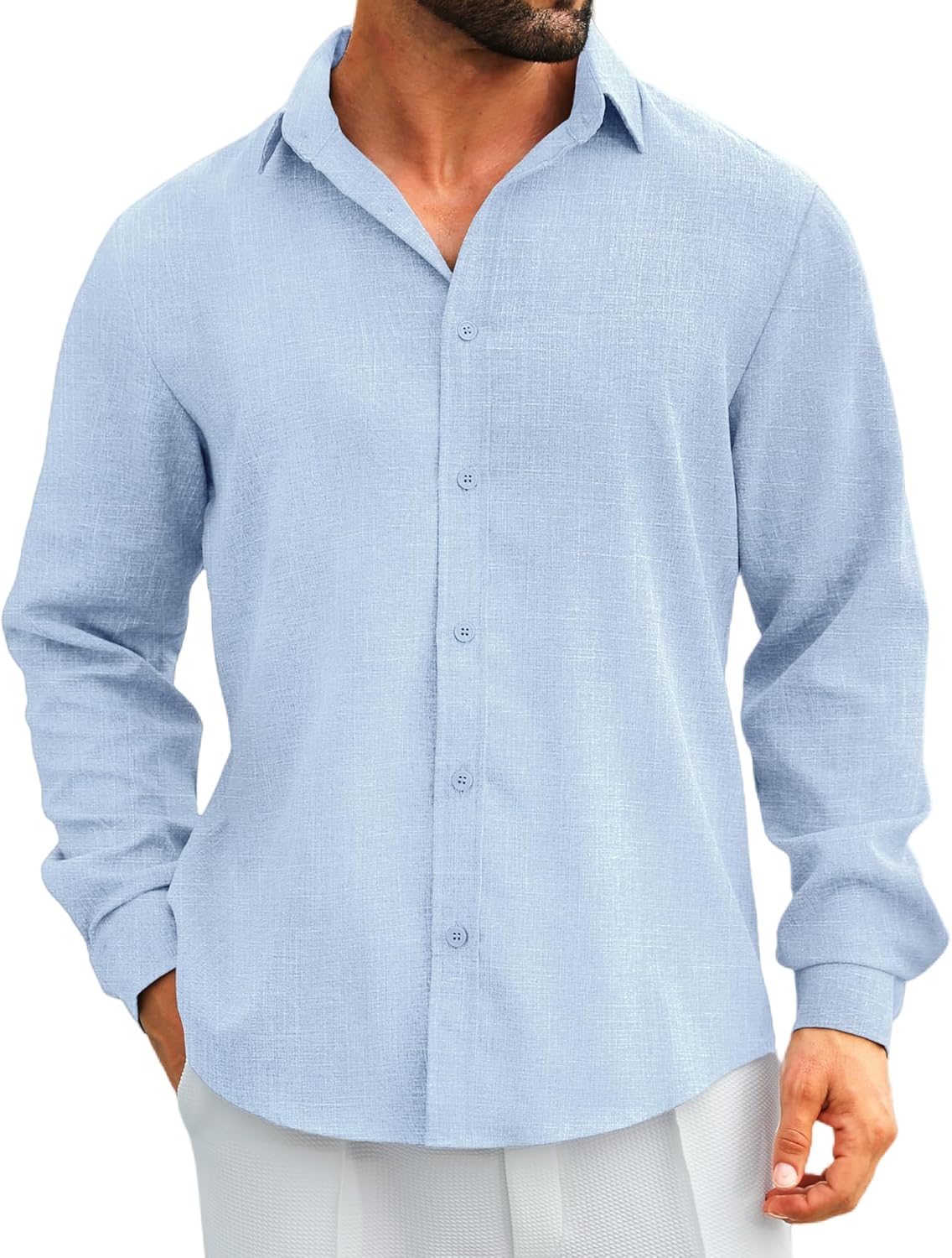MAPICK Men's Linen Shirt Long Sleeve Button Down Casual Shirts Untucked Dress Shirts Beach Vacation Fall Tops