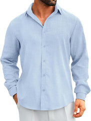MAPICK Men's Linen Shirt Long Sleeve Button Down Casual Shirts Untucked Dress Shirts Beach Vacation Fall Tops