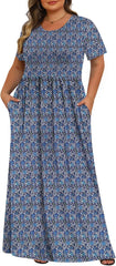 Tencede Womens Plus Size Maxi Dresses Summer 2025 Casual Short Sleeve with Pockets Long Dress 1X-5X