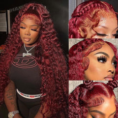 30 Inch Deep Wave Lace Front Wigs Human Hair 13x6 HD Lace Front Wigs Human Hair Pre Plucked Brazilian Curly Human Hair Wig 200 Density Glueless Frontal Wigs For Black Women