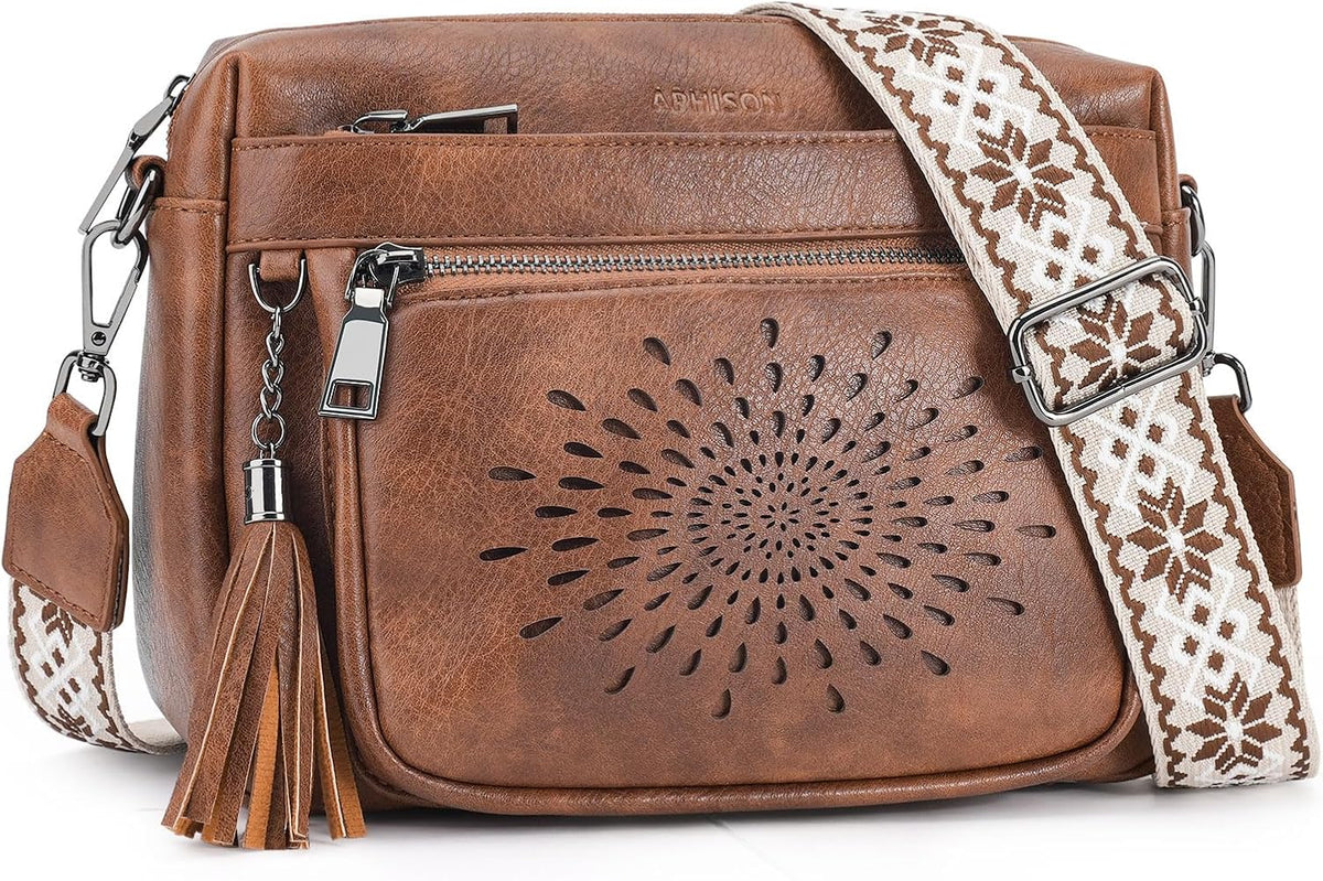 APHISON Crossbody Bags for Women Trendy, Leather Crossbody Purses Shoulder Handbags with Adjustable Guitar Strap