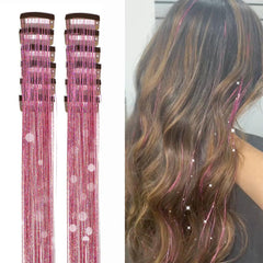 Hair Tinsel Pack of 12 Pcs Clip in Hair Tinsel 19.6Inch Glitter Tinsel Hair Extensions Shiny Sparkly Fairy Hair Tinsel Kit Dazzle Hair Accessories for Women Girls Kids (Silver)