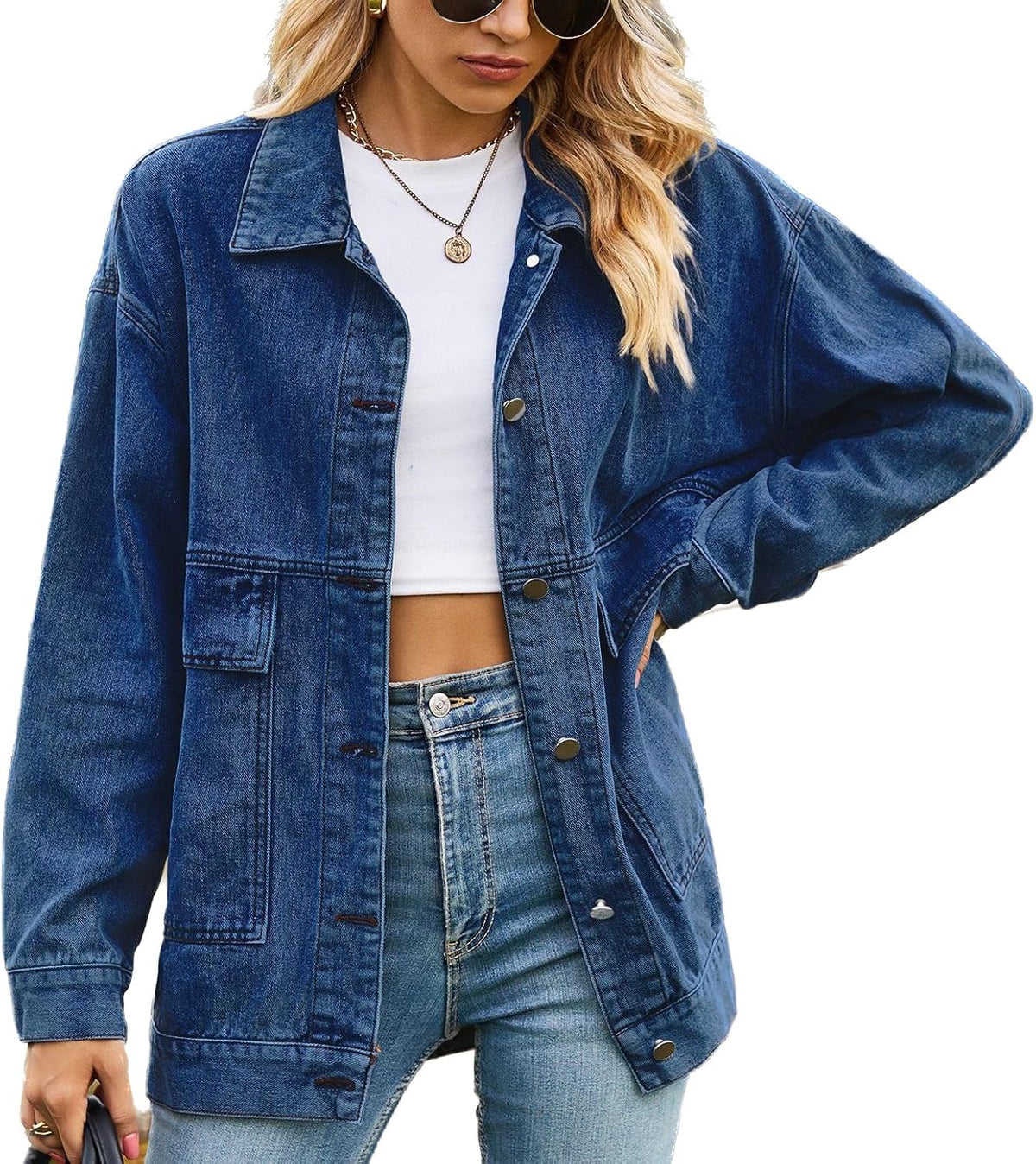 Lu's Chic Women's Soft Denim Jacket Long Sleeve Jean Button Down Pocket Spring Western Classic