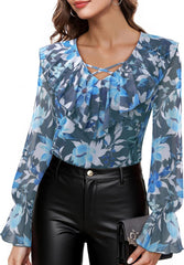 Lotusmile Women's Dressy Casual Ruffle Tops Double Layered Long Sleeve Shirts V Neck Blouses for Women Work Party